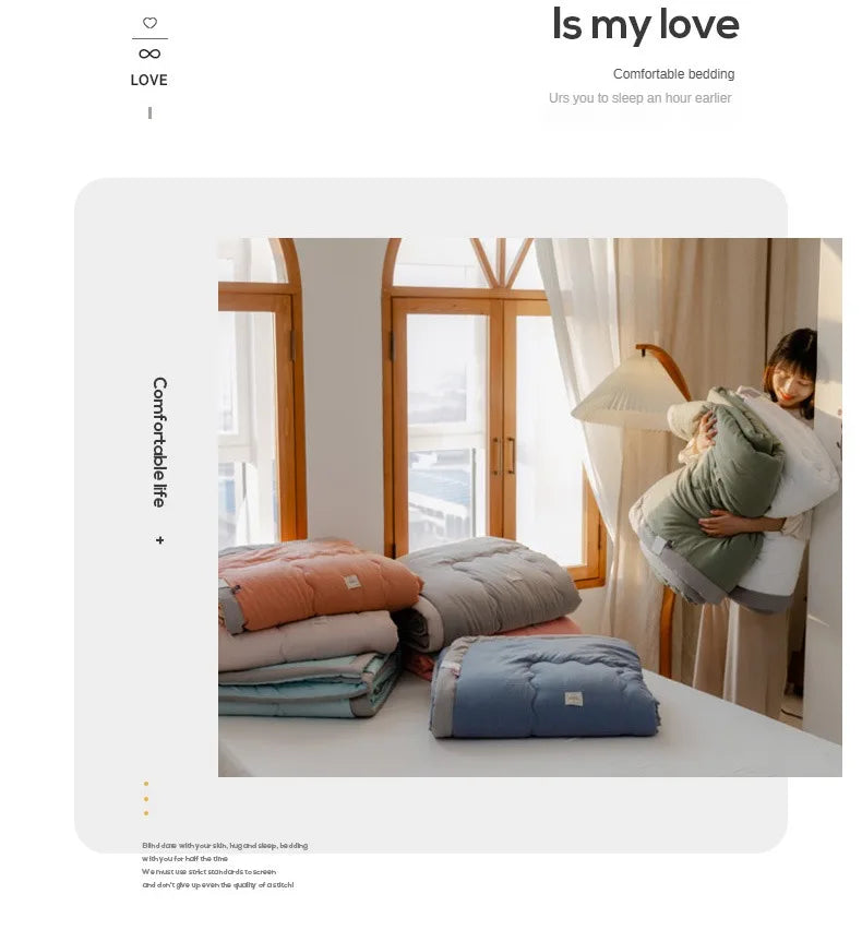 2024 Japansk bomull-polyester sommerdyne – Lett, vaskbar, hudvennlig ensfarget dyne | Luvikno