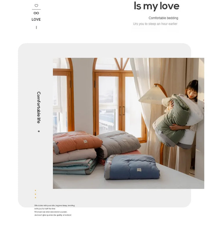 2024 Japansk bomull-polyester sommerdyne – Lett, vaskbar, hudvennlig ensfarget dyne | Luvikno