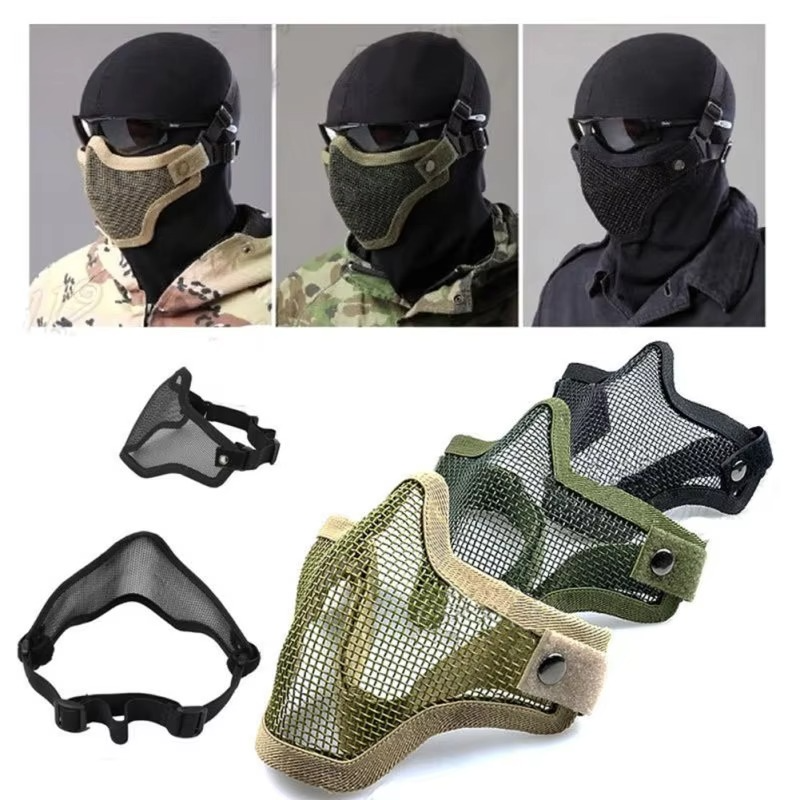 Kamuflasje Taktisk Airsoft Stål Nett Halv Ansiktsmaske Luvikno