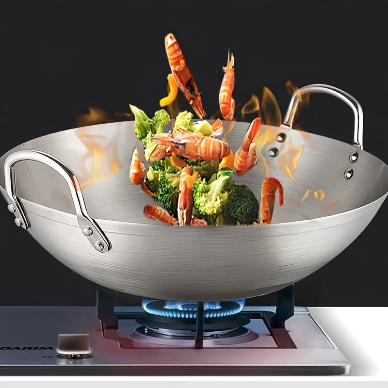 ChefMaster – Stor rustfritt stål wok med dobbel håndtak Luvikno