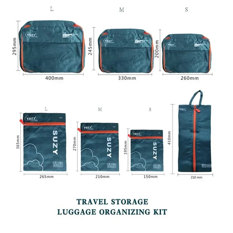 Luvikno | Packavio Reiseorganiser Sett 7-delt | Koffertposer for Klær & Sko | Plassbesparende & Vannavvisende
