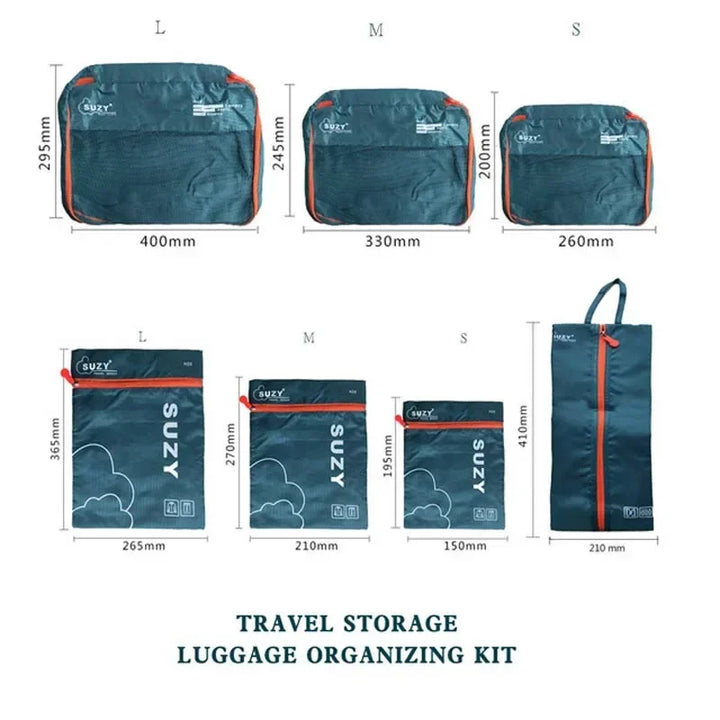 Luvikno | Packavio Reiseorganiser Sett 7-delt | Koffertposer for Klær & Sko | Plassbesparende & Vannavvisende