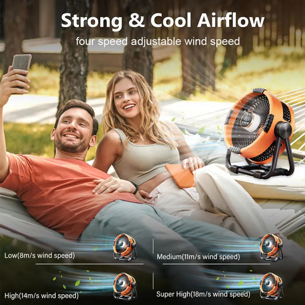 Campingvifte med 20 000mAh batteri, LED-lys og fjernkontroll – WindMate | Luvikno