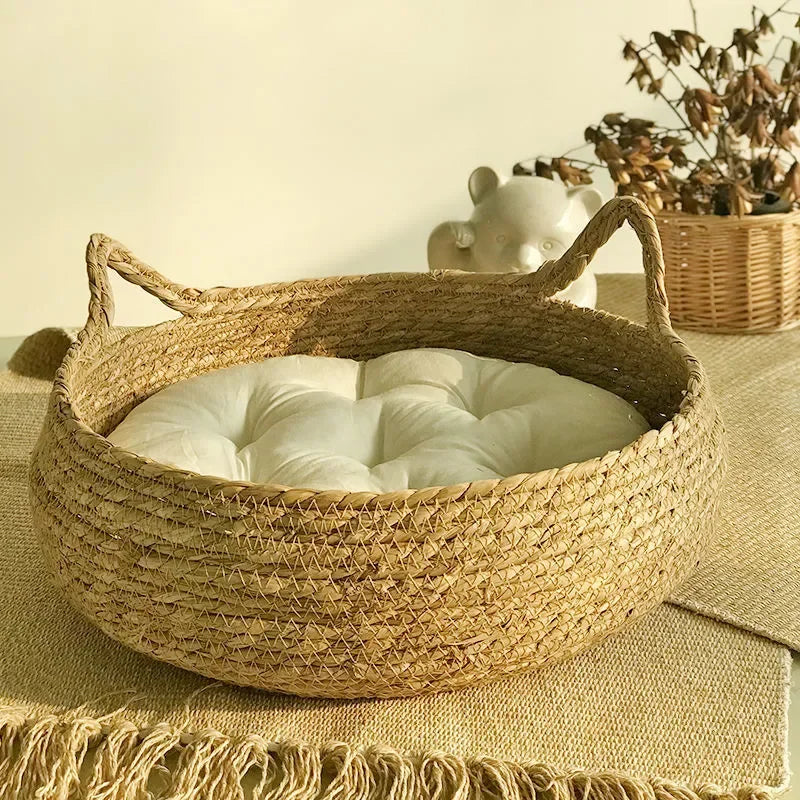 Rattan kattekurv håndlaget & vaskbar Luvikno