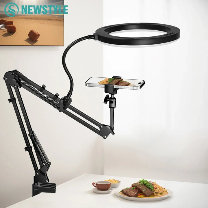 LumiFlex LED ring light med fleksibel arm & telefonholder | 3 lysfarger & USB-tilkobling | Perfekt for livestream, video & selfie Luvikno