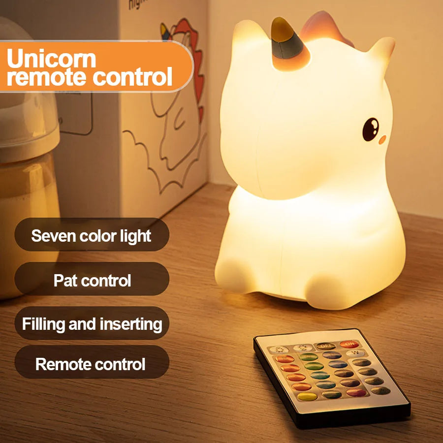DreamiCorn LED Nattlys Enhjørning | Myk Silikon & USB Oppladbar | Berøringskontroll & 2 Lysstyrkenivåer | Barnerom & Gaveidé Luvikno