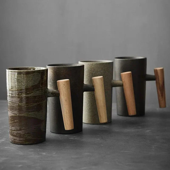 ScandiSip Keramisk Kopp – Minimalistisk Skandinavisk Design med Treskaft | Luvikno