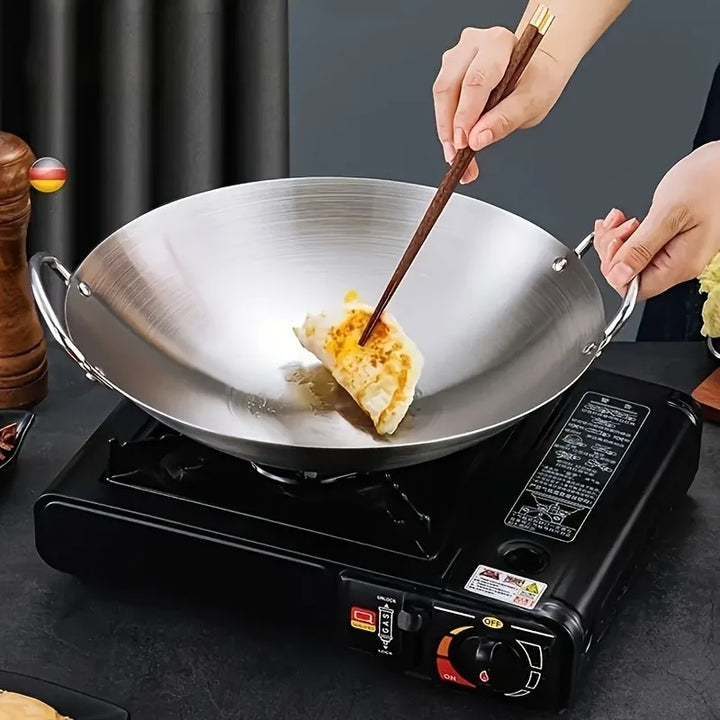 ChefMaster – Stor rustfritt stål wok med dobbel håndtak Luvikno