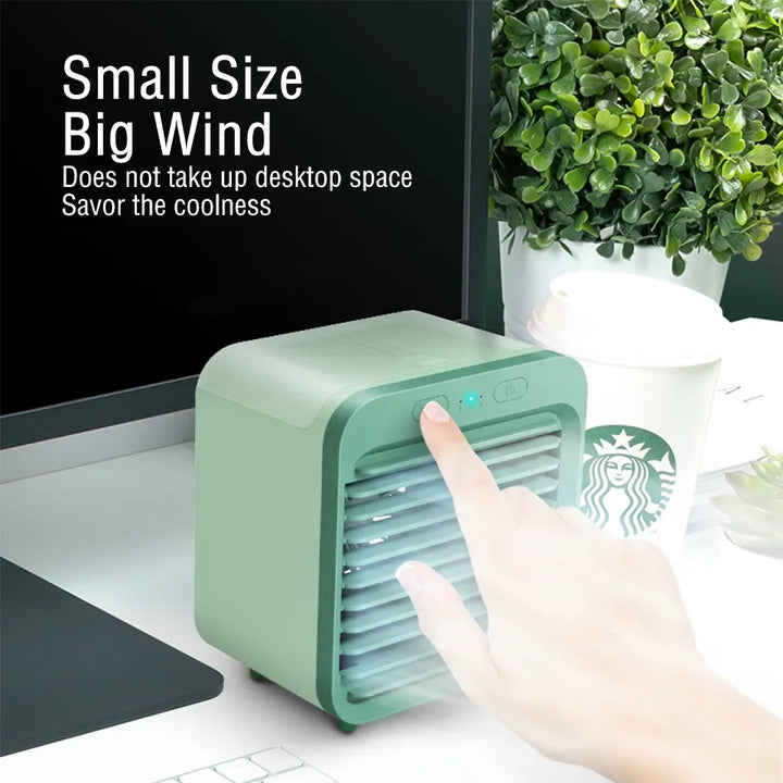 Luvikno | Coolivio Mini AirCooler | Bærbar 3-i-1 USB-vifte med luftfukting og kjølefunksjon | 3 nivåer | 2500 mAh batteri | For kontor, reise og hjem
