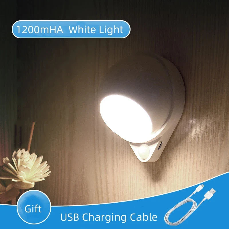 Luvikno | Intelligent LED Nattlys GlowMate 360 | 360° Rotérbar | Bevegelsessensor | USB Oppladbar