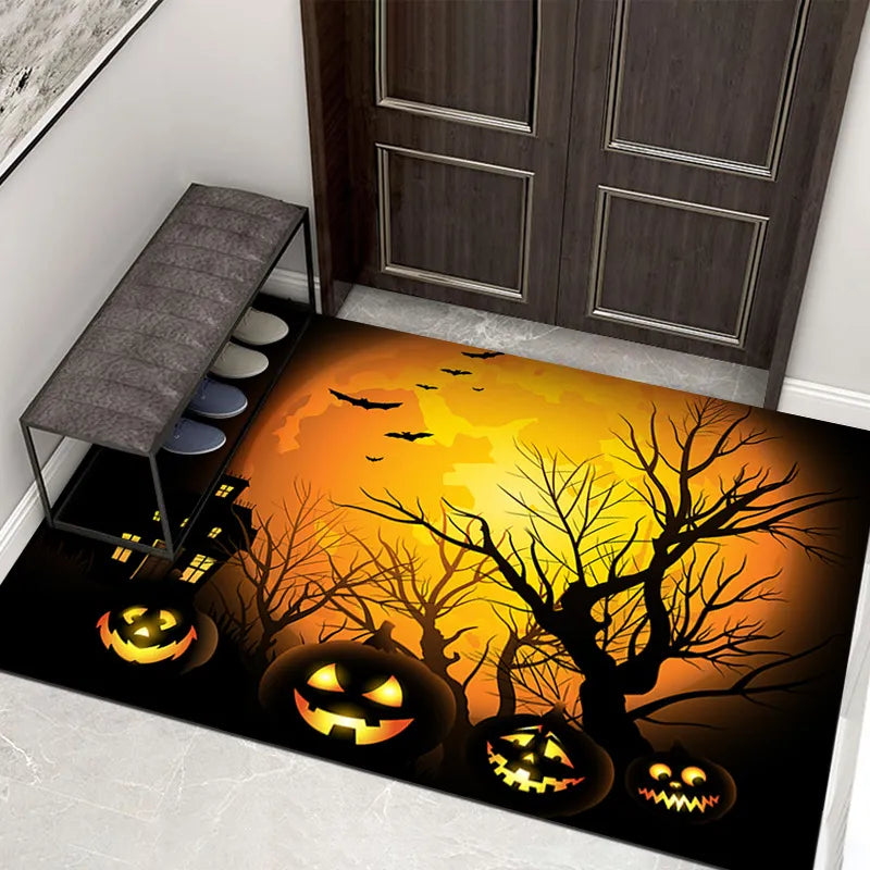 Krypende Halloween Dørmatte – Ruggfri Dørmatte med Gresskar og Spøkelse Design for Inngangspartiet | Luvikno