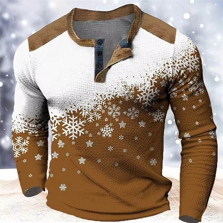 Christmas Snøfnugg Gradient 3D Print Henley Skjorte for Menn Luvikno