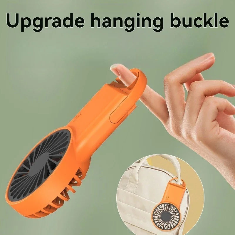 Ny sammenleggbar USB-ladbar mini-vifte | Håndholdt skrivebordsvifte med tegneserie-design og krok for utendørs, hjemme- og kontorbruk | Luvikno