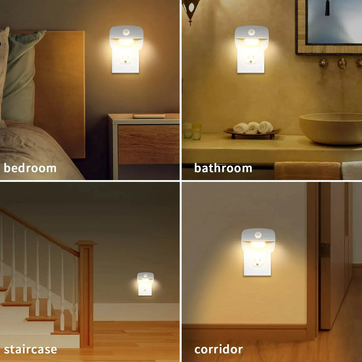 Luvikno | LumoSense LED Nattlampe | Med Bevegelse & Lys Sensor | Dimmbar & Energisparende | Varm Hvit & Kald Hvit