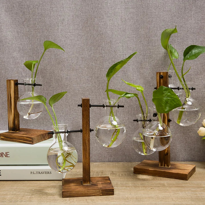Luvikno | Naturiva Design Glassvase med Trellager | For Snittblomster & Hydroponikk | Skandinavisk Stil | 3-Delt Sett