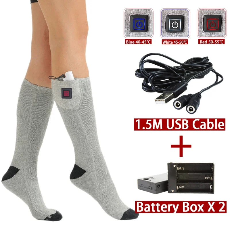 Elektrisk oppvarmede sokker | USB oppvarmede sokker for kvinner og menn | 3 varmeinnstillinger | Ideell for ski, sykling og utendørs | ThermaStep Luvikno