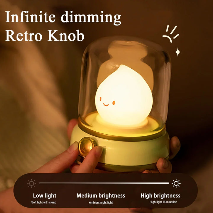Luvikno | LumiFlame LED Nattlys | Retro Olje Design | USB Oppladbar | Varm Stemningslys