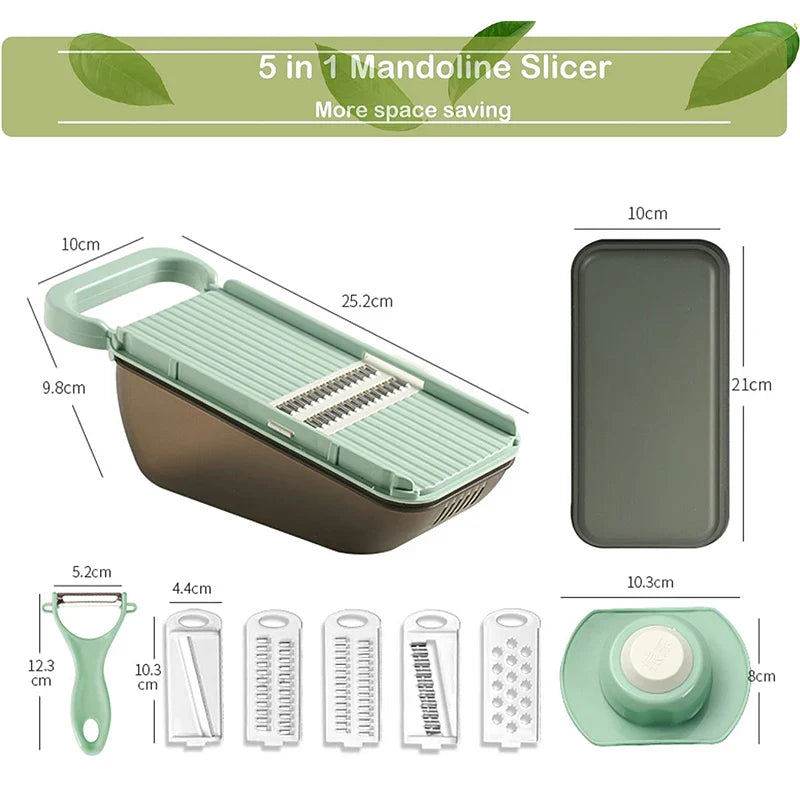 Luvikno | SchnippelMeister Grønnsakskutter 5-i-1 | Multi Kutter med Innsamling Container | Rivjern, Skiver & Hakkere | BPA-fri & Oppvaskmaskin Sikker | 27×11×10 cm