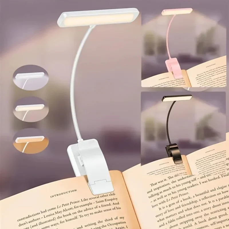 Luvikno | Fleksibel leselampe USB oppladbar med dimmbare lysfarger og klips