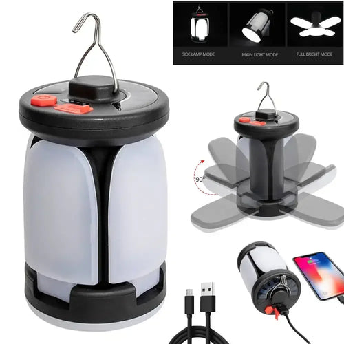 Luvikno | LUMALITE Solcelle Campinglampe | USB & Solenergi Lading | 6 Lysmoduser | Sammenleggbar & Power Bank – 1000 Lumen