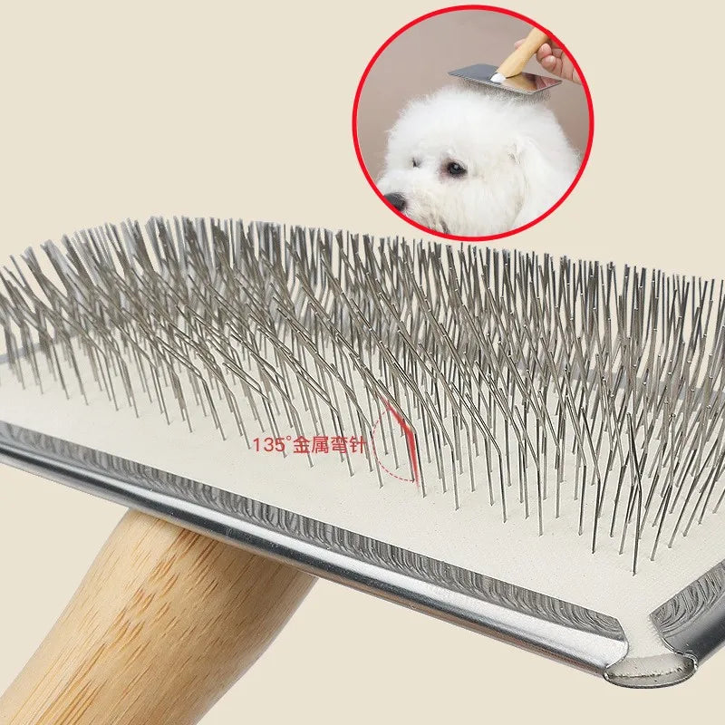 Luvikno | PuroPetz Dog and Cat Brush Made of Solid Wood | Stainless Steel Comb | Removes Undercoat & Tangles | Gentle Fur Care & Massage