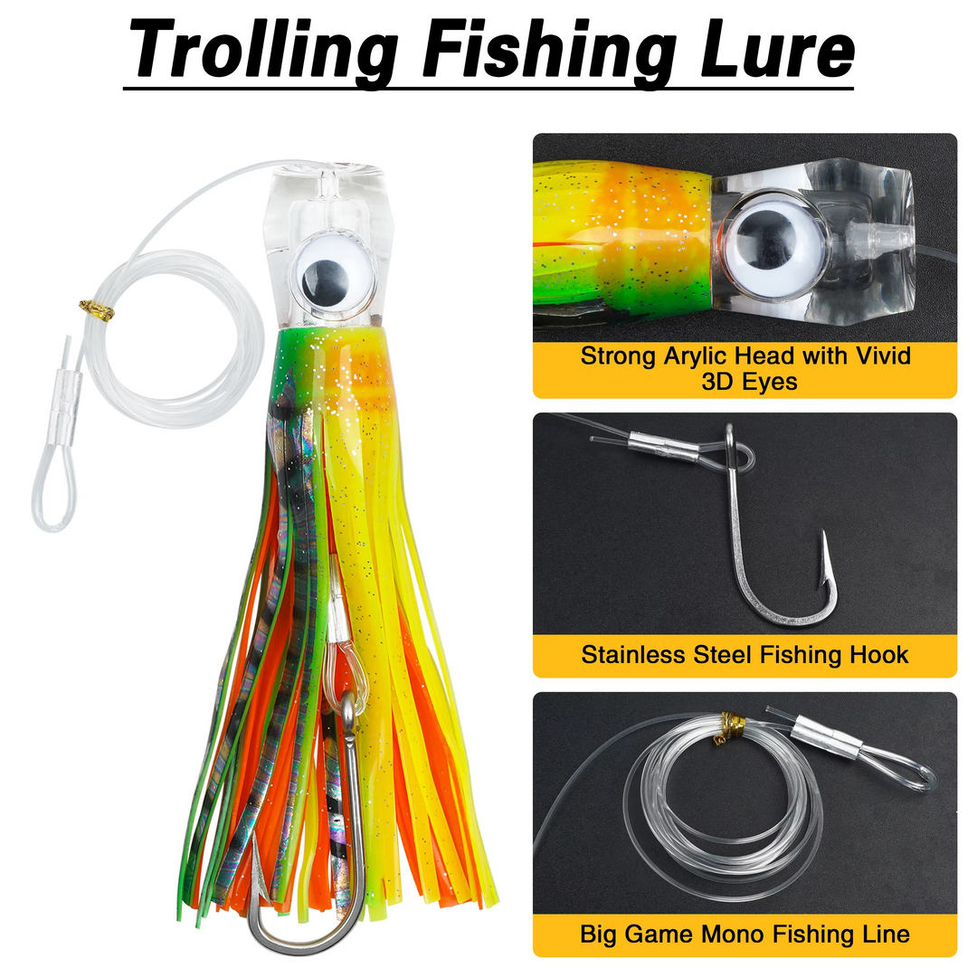 5pcs Rigged Trolling Skirt Tuna Lures for Mahi, Marlin, Shark and Wahoo – Big Game Saltwater Lures Luvikno