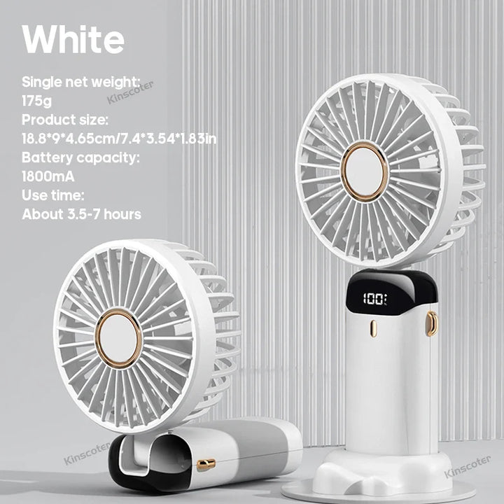 Luvikno | AERIONIQ 3-i-1 Mini-vifte | LED-skjerm | 5 nivåer | Batteri med powerbank-funksjon | Bærbar & Stående
