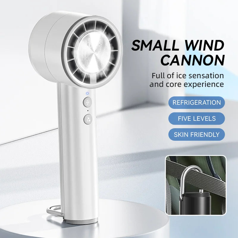 Luvikno | Brisano AirCool Mini Håndvifte med Kjølefunksjon | 5 Hastigheter | LED Display & USB Lading | Stillegående & Bærbar | For Reiser, Kontor & Utendørs