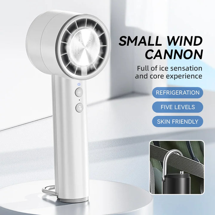 Luvikno | Brisano AirCool Mini Håndvifte med Kjølefunksjon | 5 Hastigheter | LED Display & USB Lading | Stillegående & Bærbar | For Reiser, Kontor & Utendørs