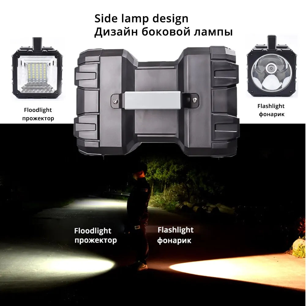 Luvikno | LED Batteri Spotlight DualonX Pro | 40 W | Dobbel Lampe med 7 Lys Moduser | Oppladbar & Vanntett IP64 | Power Bank Funksjon