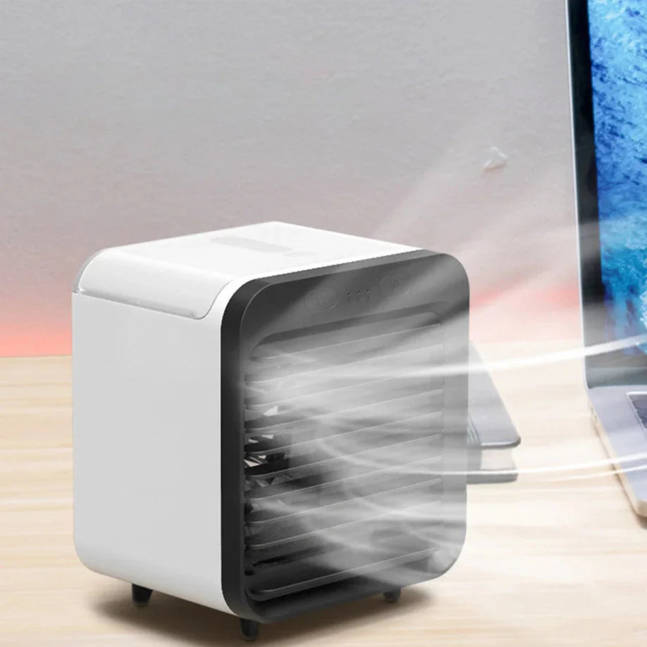 Luvikno | Coolivio Mini AirCooler | Bærbar 3-i-1 USB-vifte med luftfukting og kjølefunksjon | 3 nivåer | 2500 mAh batteri | For kontor, reise og hjem