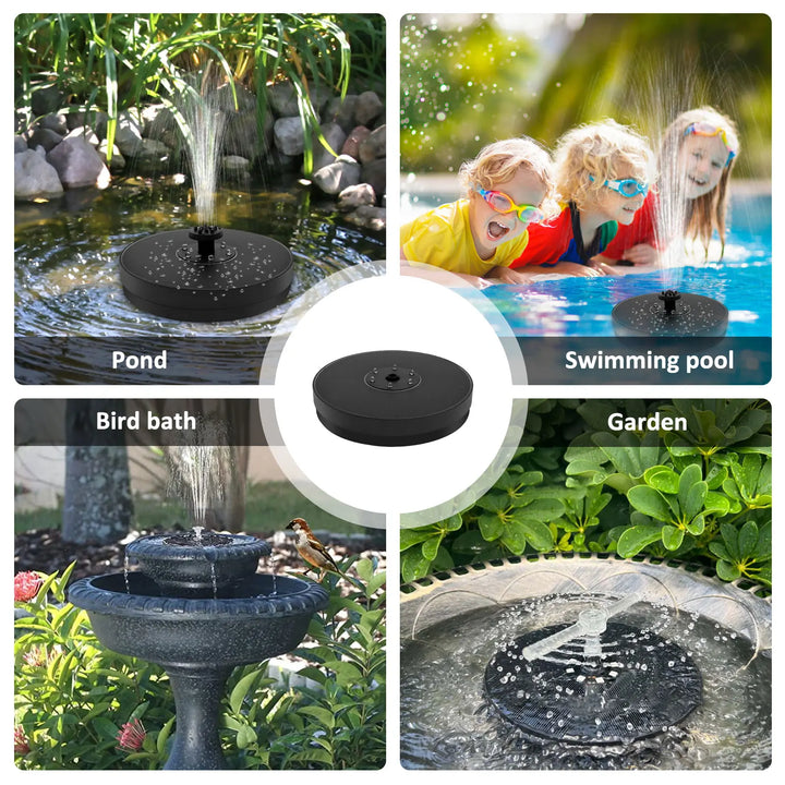 Luvikno | AquaLume Solar Spring | 3W Solfontene med LED Fargevalg | Opptil 60 cm Fontenehøyde | 7 Munstykkevedlegg