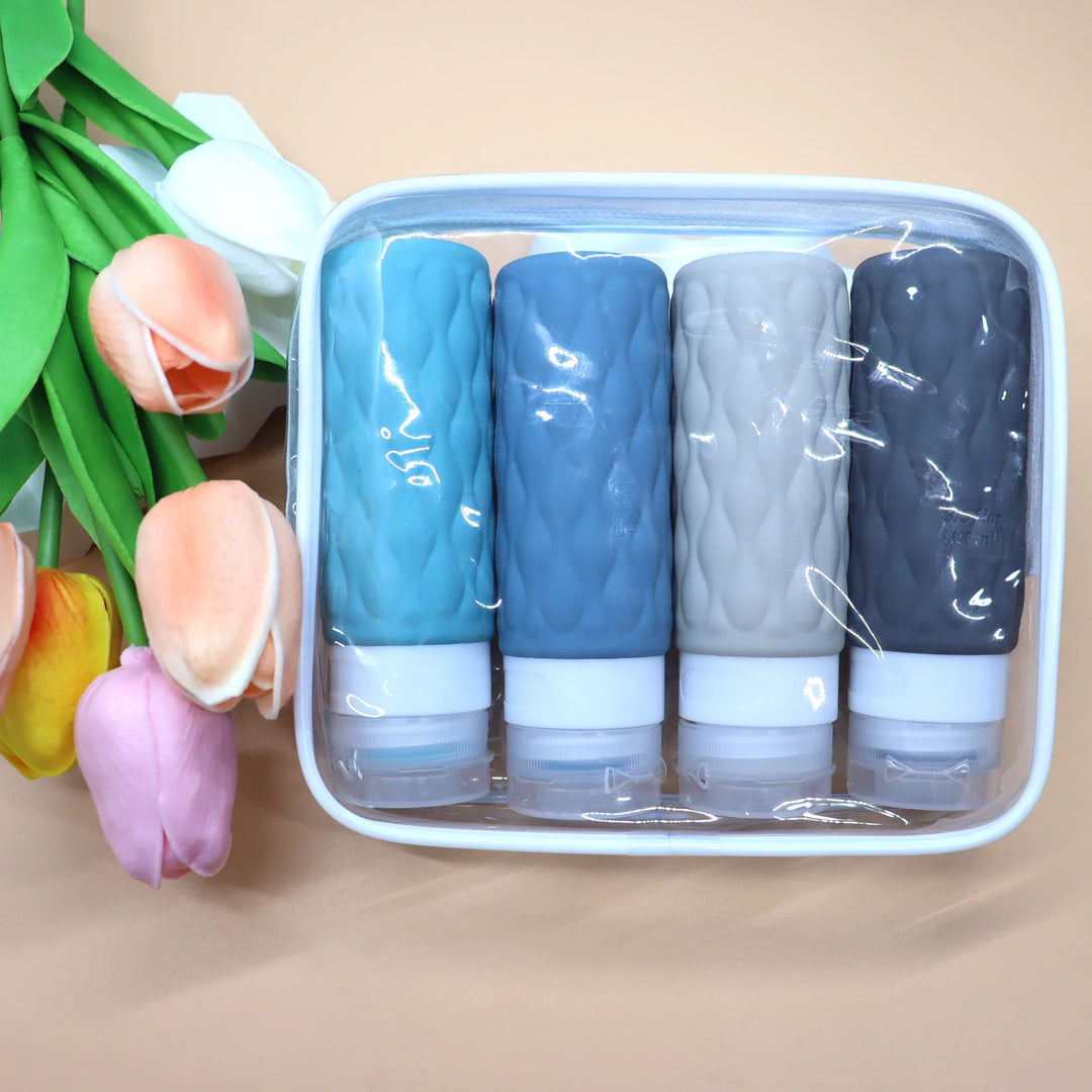 Luvikno | FlexiFill Refilldusjflasker Sett | Myke silikonflasker og spraybeholdere | Lekkasjefri og TSA-kompatibel | For sjampo, lotion og kosmetikk