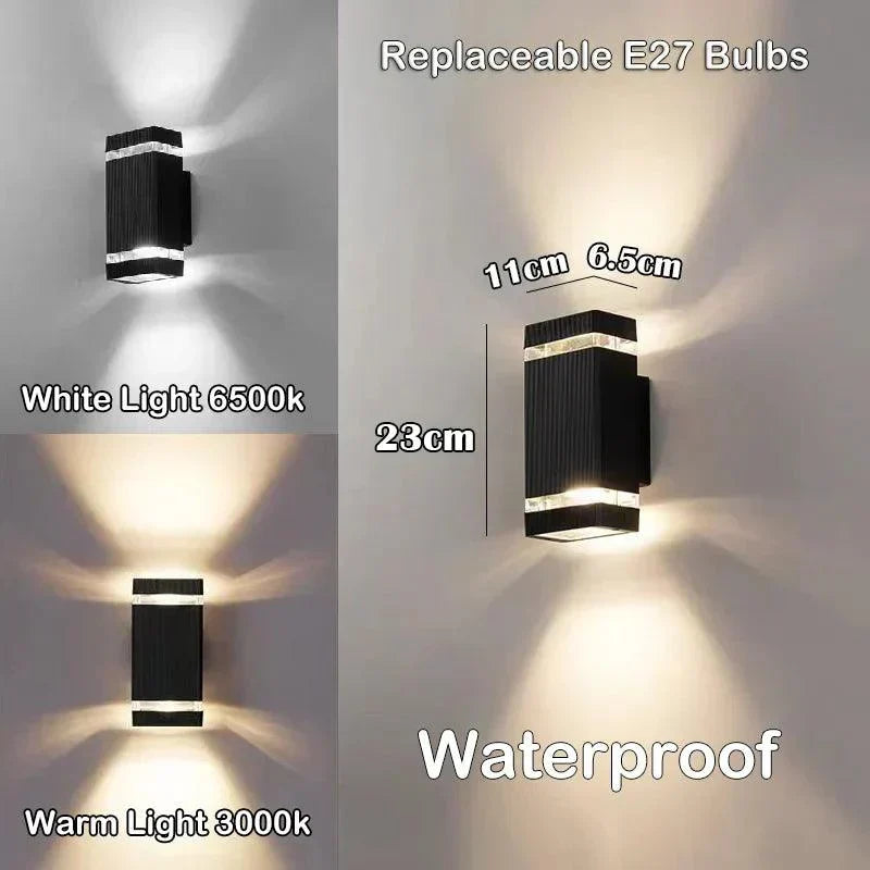 Luvikno | LumiBloc LED Utendørs Vegglampe – Moderne IP65 Opp & Ned Design med E27 Sokkel