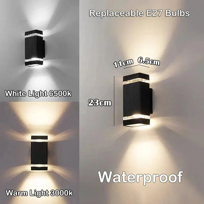 Luvikno | LumiBloc LED utendørsvegglys | Opp & Ned effekt | E27 sokkel | IP65 vanntett | Moderne design for hage & balkong