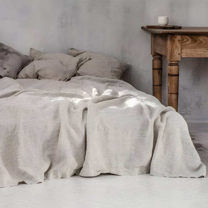 3PCS 100% Vasket Lin Dundysett - Naturlig Flax Sengesett med 2 Putetrekk | Luvikno