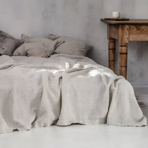 3PCS 100% Vasket Lin Dundysett - Naturlig Flax Sengesett med 2 Putetrekk | Luvikno