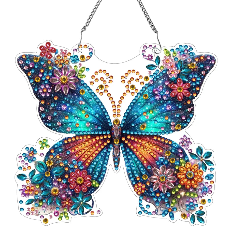Luvikno | Sommerfuglanheng | 5D DIY Diamantmaling | Dobbelsidig akryl | Glitrende vindusdekorasjon