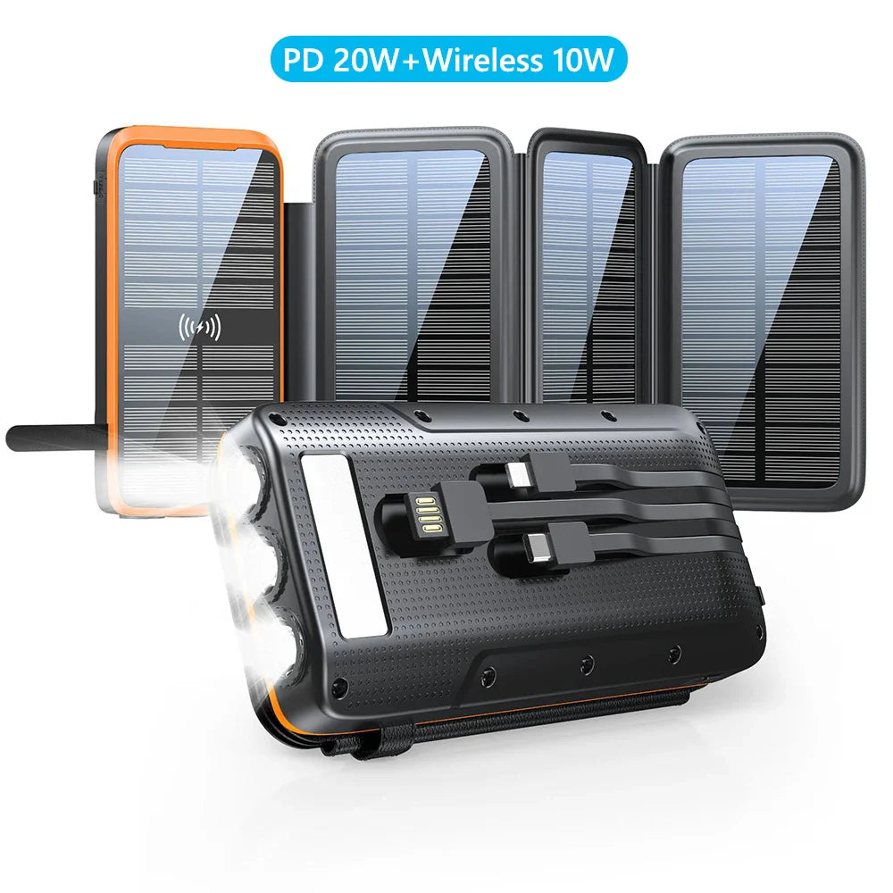 Luvikno | Solar Powerbank VoltCore X Pro 43800mAh | 20W Rask Lading | 10W Trådløs Lading | Integrerte Kabler & LED Lampe | Utendørs & Reiser
