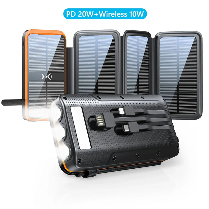 Luvikno | Solar Powerbank VoltCore X Pro 43800mAh | 20W Rask Lading | 10W Trådløs Lading | Integrerte Kabler & LED Lampe | Utendørs & Reiser