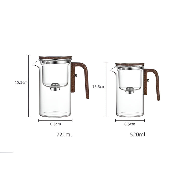 Glas tekanne med trebhandle – Én-klikks filter | Perfect for løs te & Puer | Luvikno