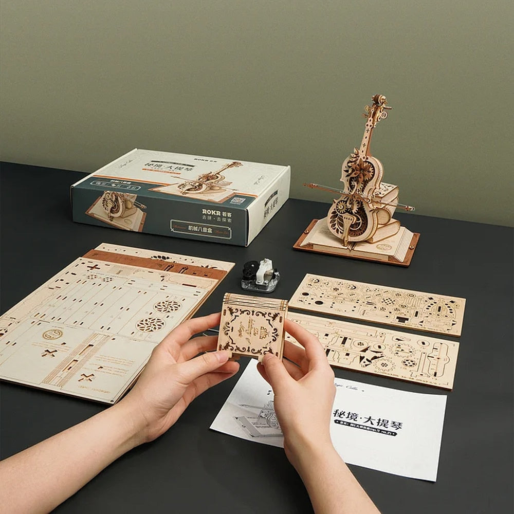 3D Magisk Mekanisk Treskulptur Cello Puslespill | Luvikno