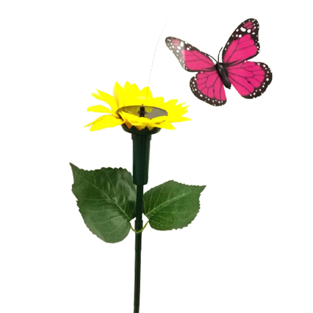 Luvikno | SOLAVIA Solsikke Hage Stake | Med roterende Sommerfugl eller Kolibri | Soldekor for Hage & Potteplanter | 20×20×10 cm