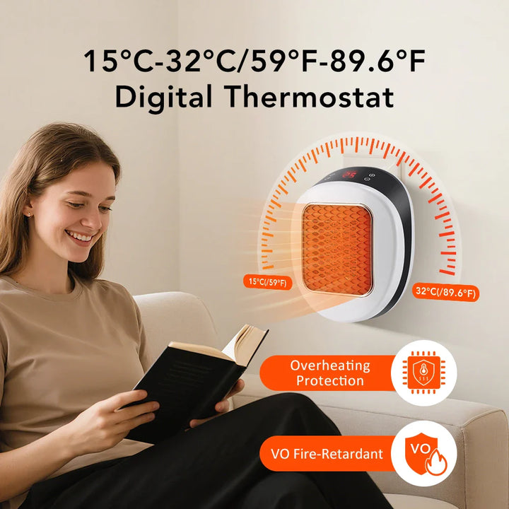 ThermoLux Mini Veggvarmer 600W | Kompakt Elektrisk Varmer med Fjernkontroll | Vegguttak Varmer med Termostat & Timer | Rask Varme på 3 Sekunder Luvikno