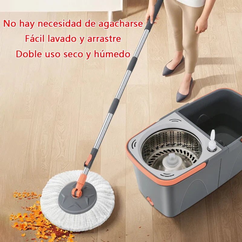 Luvikno | Dual chamber mop with double chamber bucket | 138 cm rustfritt stål håndtak | 360° svingbart hode | For fliser, tre & laminat