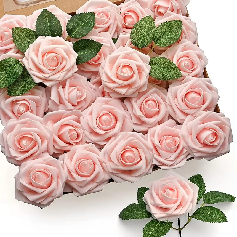 Realistiske Røde Kunstige Rosen med Stammer (Pakke med 25/10) Luvikno