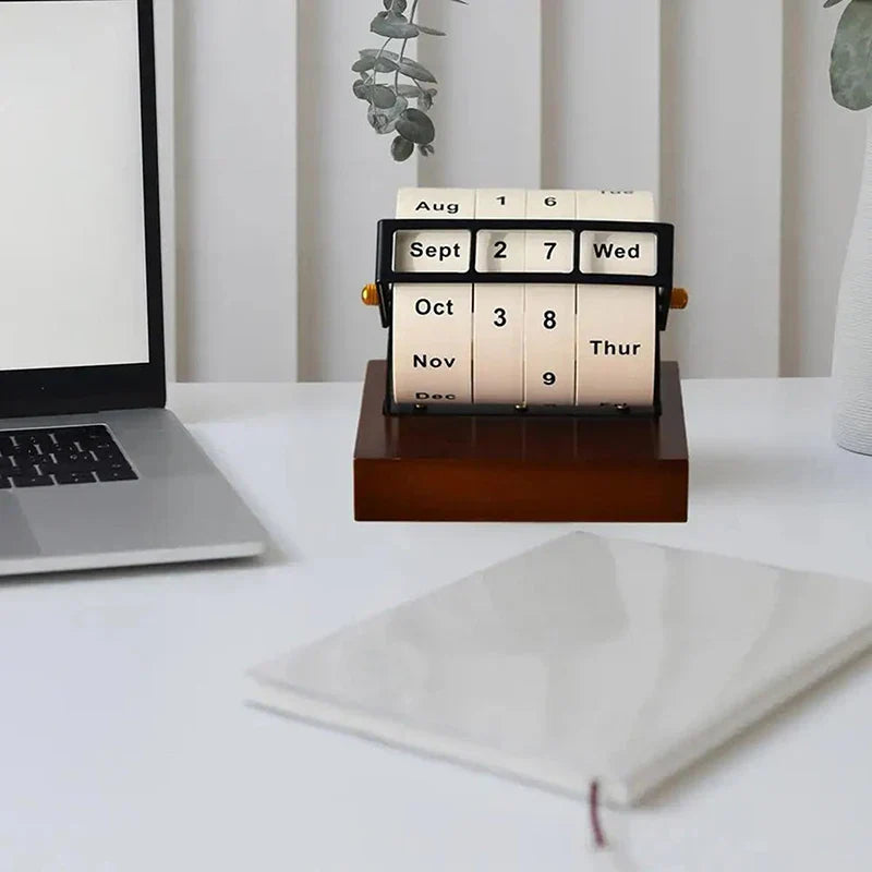 Mid-Century Rotating Wooden Perpetual Desk Calendar | Luvikno