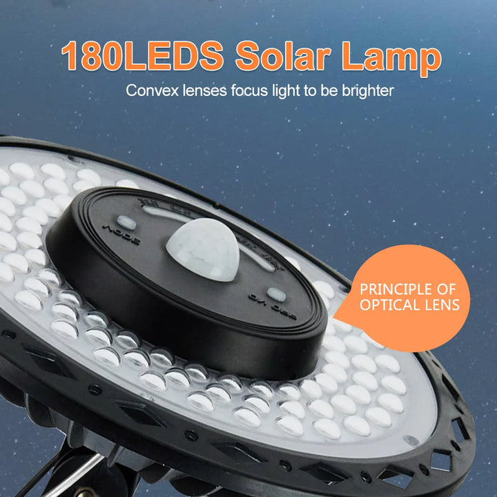 Luvikno | SolarHalo | 228 LED Soltaklampe | 360° Lysvinkel | Med Fjernkontroll & Bevegelsessensor | 4400mAh Batteri