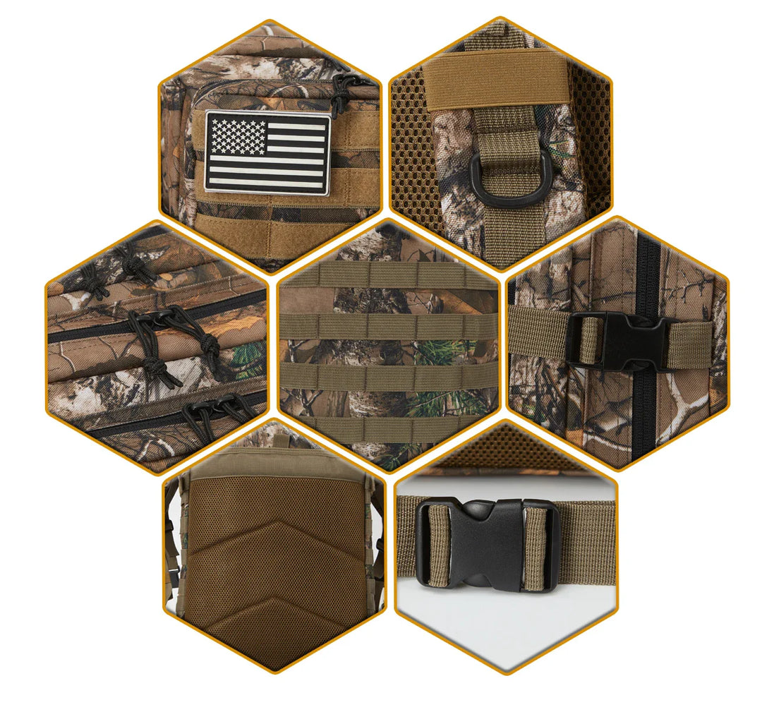 Luvikno | TACTICO45 45 L Utendørs Ryggsekk | Molle-System | 3-Dagers Kapasitet | Robust & Multifunksjonell – Svart/Khaki/Oliven