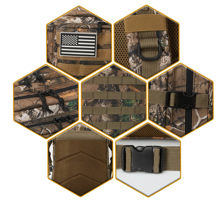 Luvikno | TACTICO45 45 L Utendørs Ryggsekk | Molle-System | 3-Dagers Kapasitet | Robust & Multifunksjonell – Svart/Khaki/Oliven